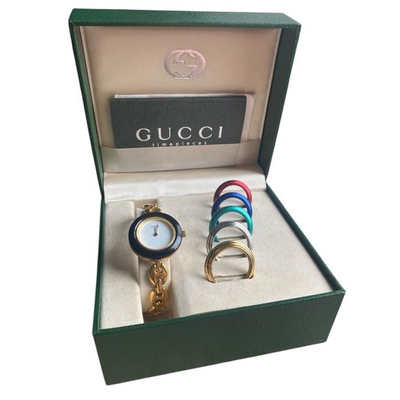AUTHENTIC Vintage Gucci Interchangeable Bezel Watch w/ 5 Bezels, Box, & Papers - Picture 11 of 16